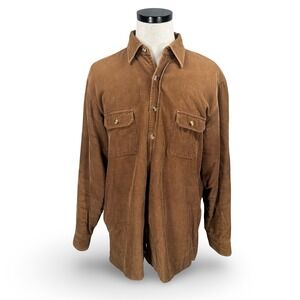 Vintage Sears Corduroy Shirt Jacket Trashed Brown Lined Distressed Large Tall
